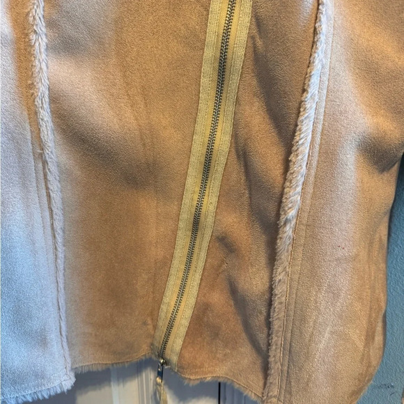 Monoreno Faux Fur Suede Women’s Tan Jacket Fleece Lined Zipper Sz L - Picture 4 of 11